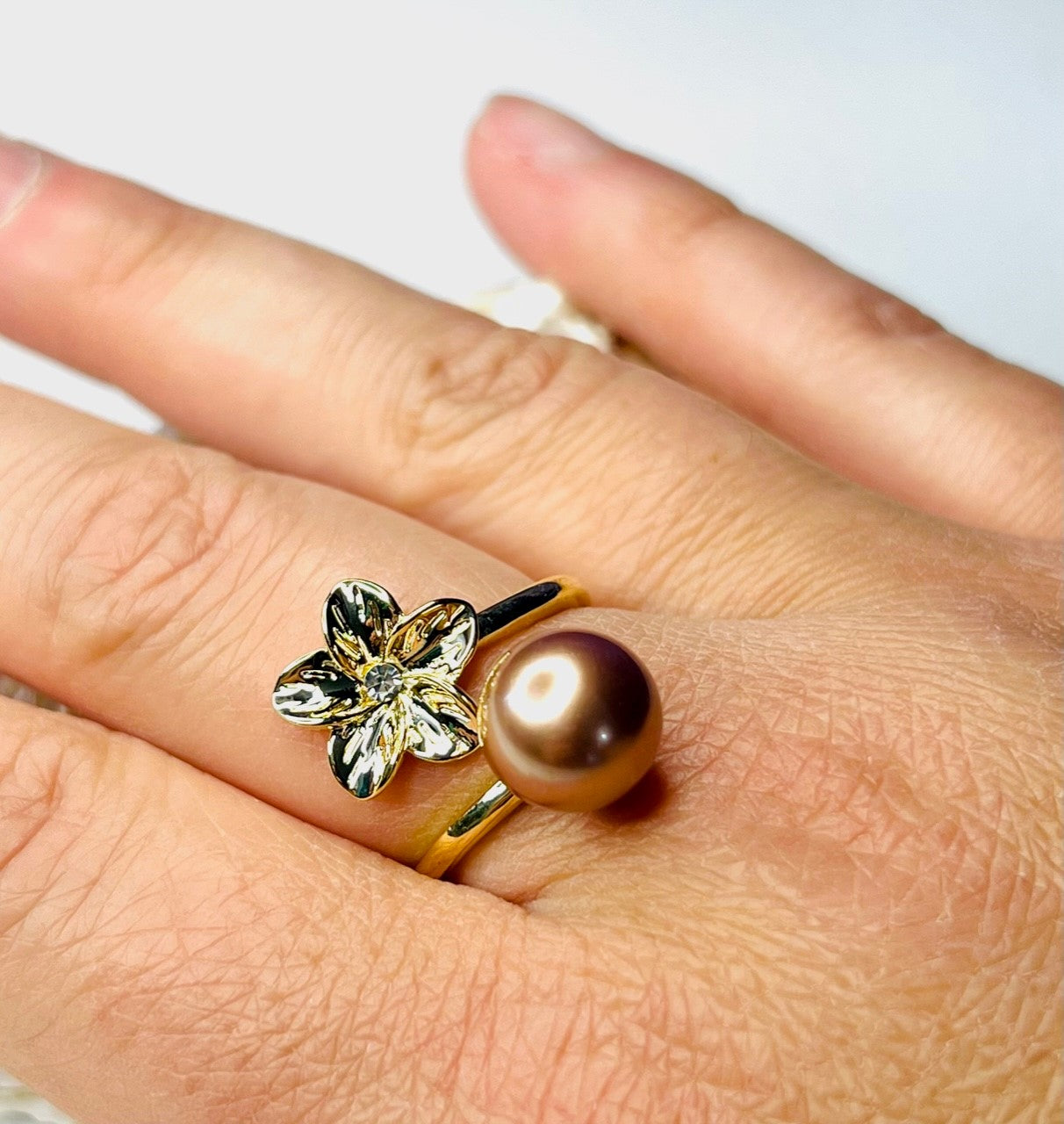 Plumeria Pearl Ring