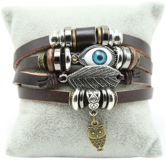 Men's Handmade Multilayer  "Eye" Wrap Rope Leather Bracelets