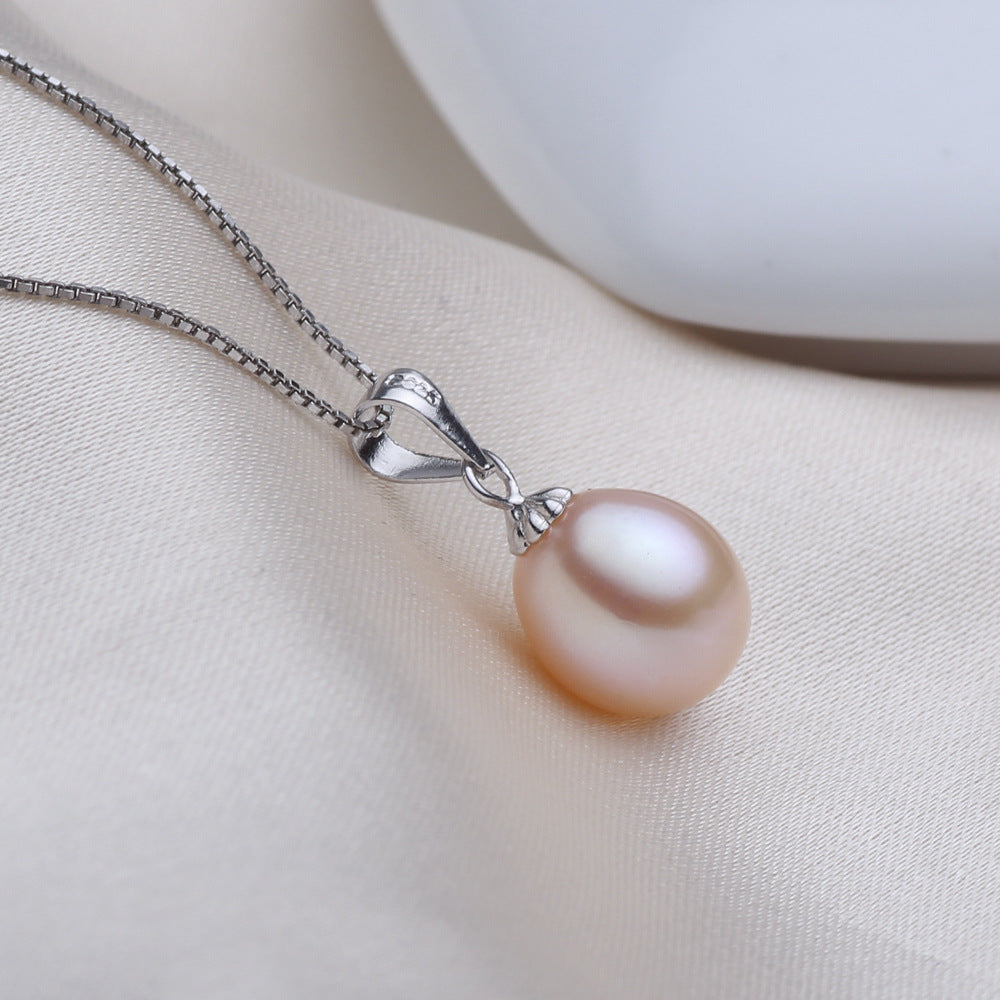 Teardrop pink freshwater silver pearl necklace