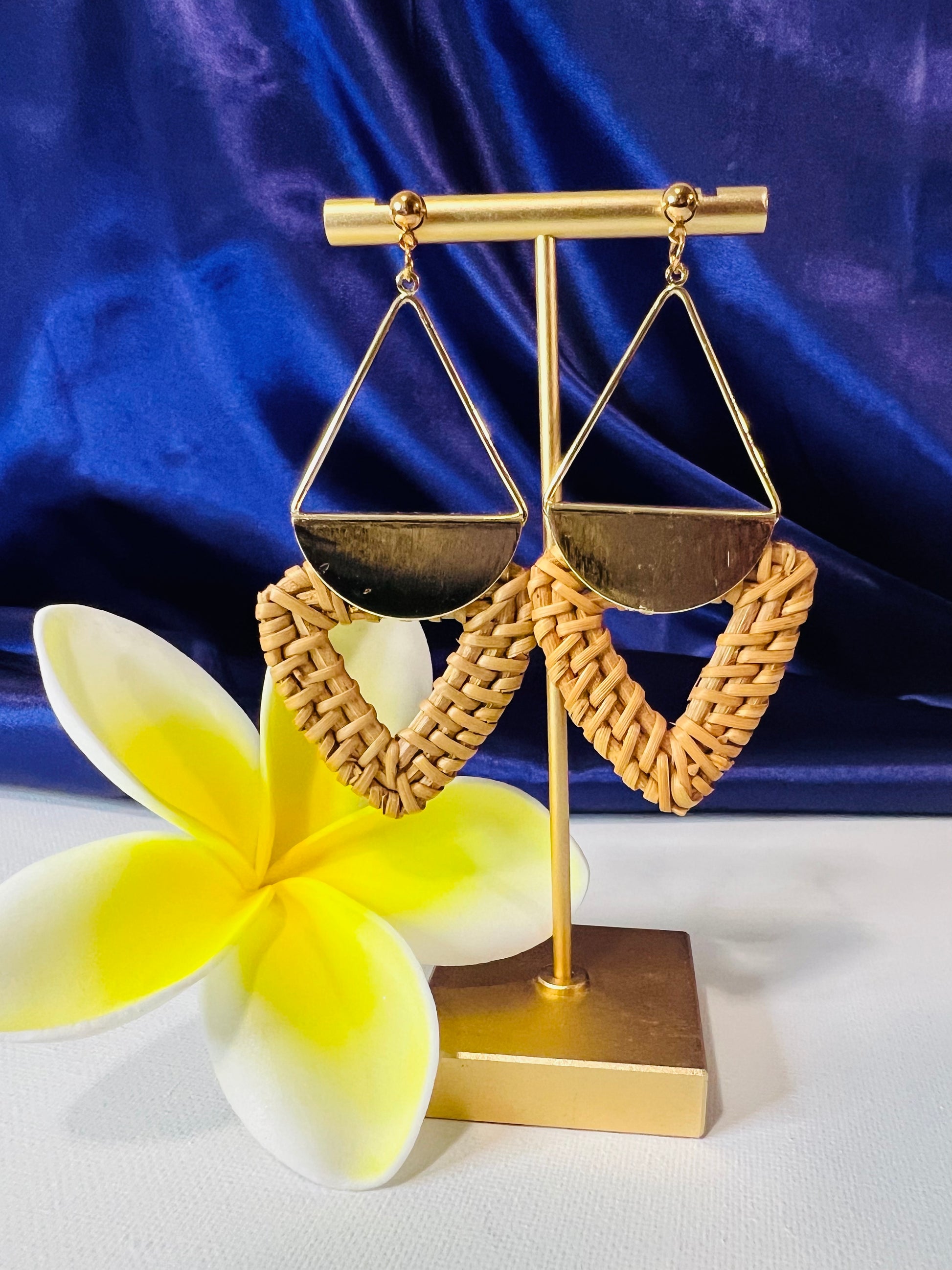 Triangle Gold dangle Rattan earrings