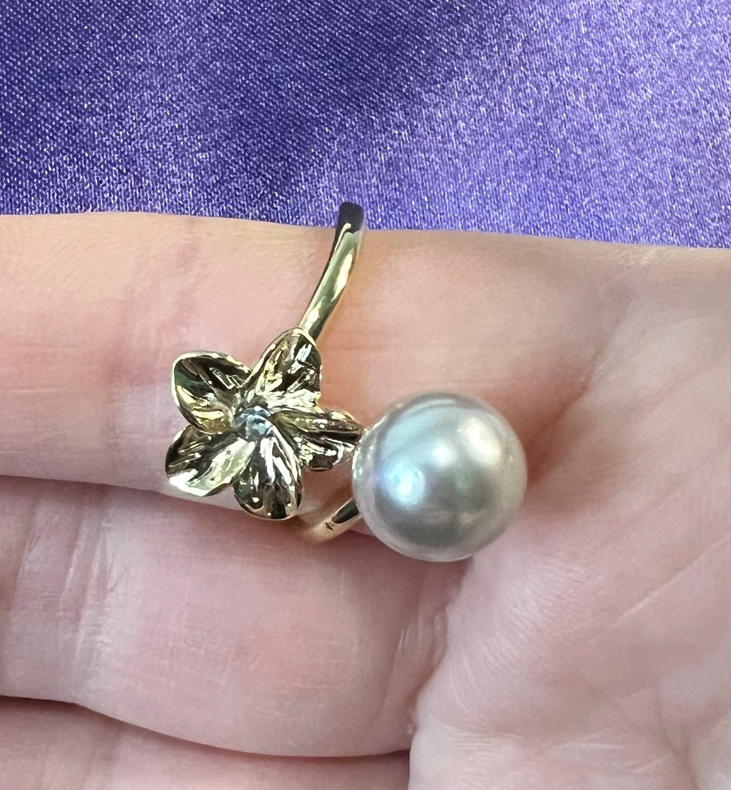 Plumeria Pearl Ring