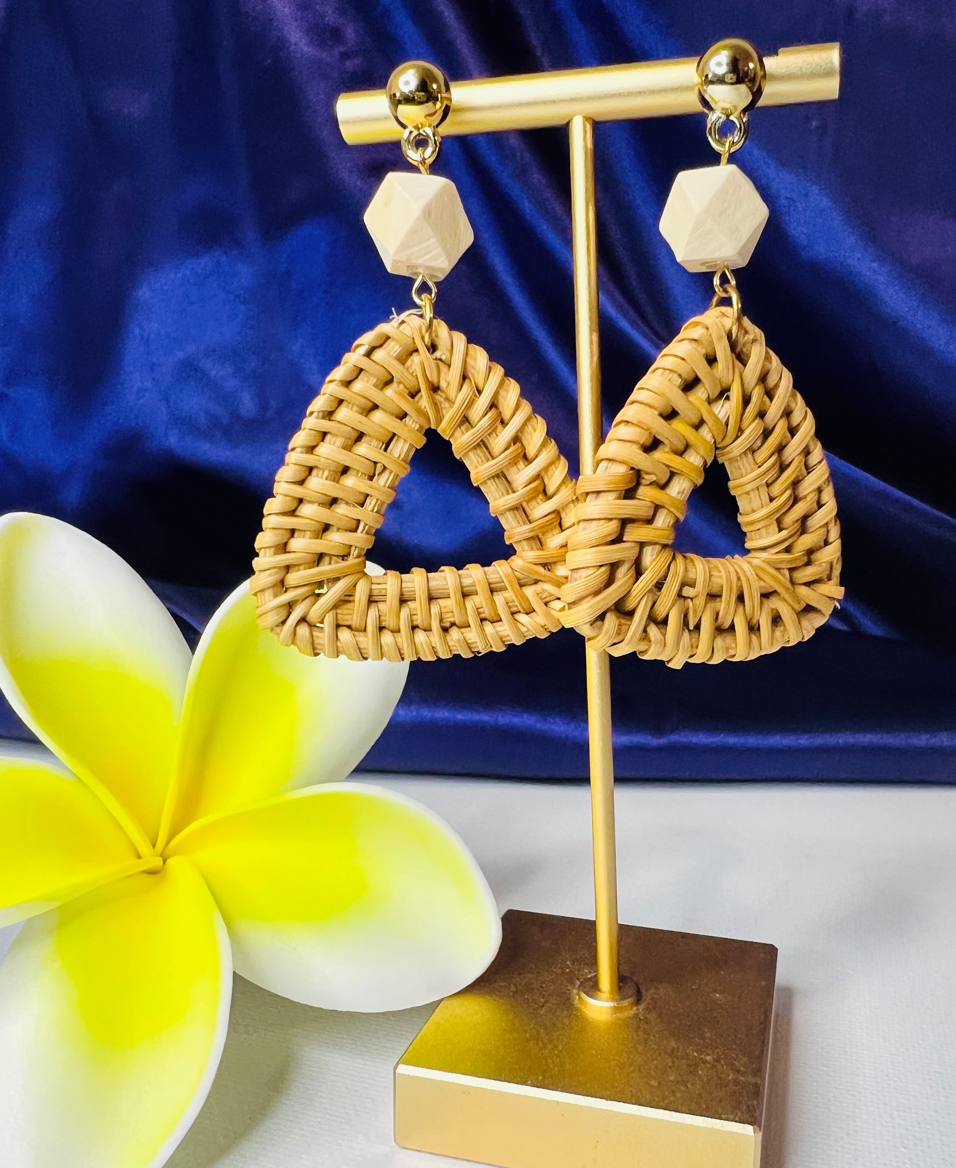 Bali triangle Rattan stud earrings