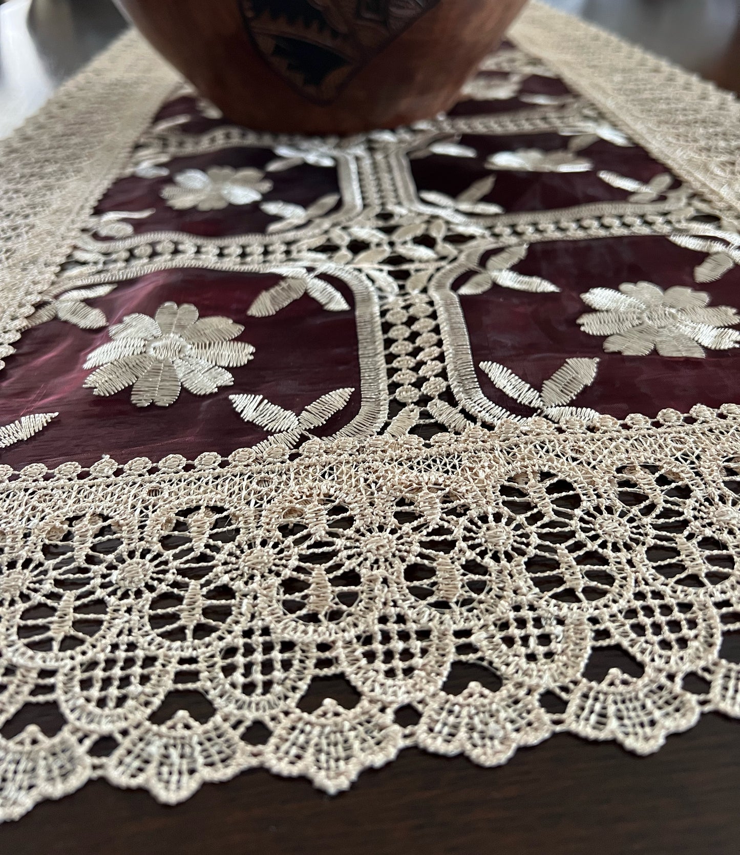 Sheer crochet table runner