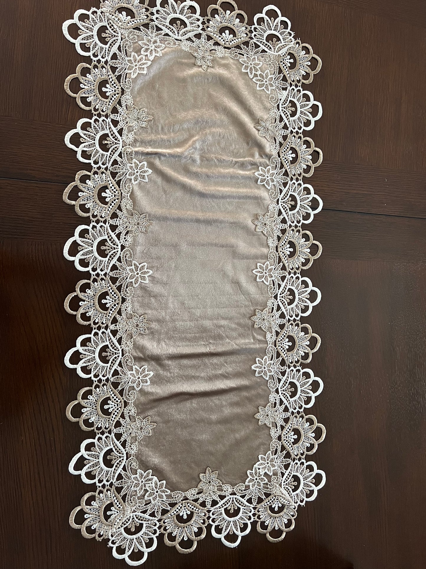 Beige velvet gold lace table runner