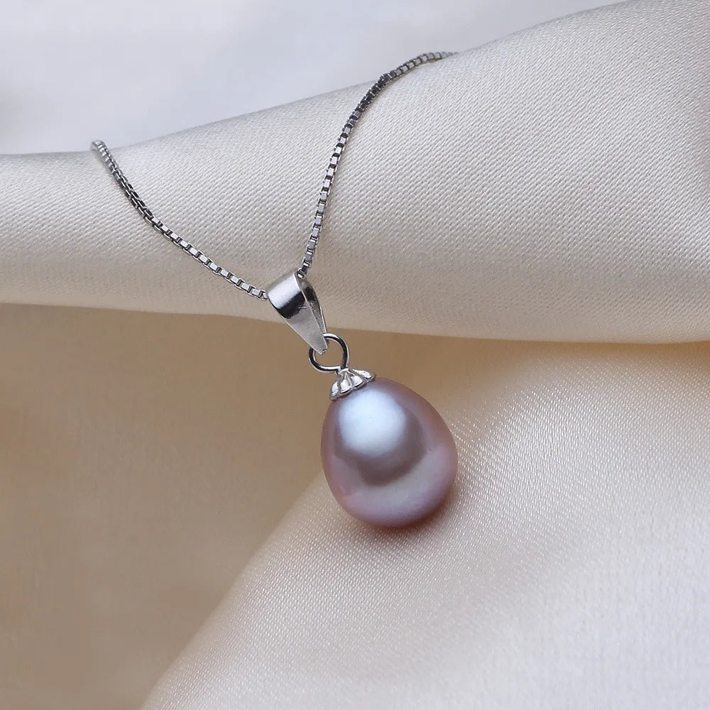 Teardrop purple freshwater silver pearl necklace