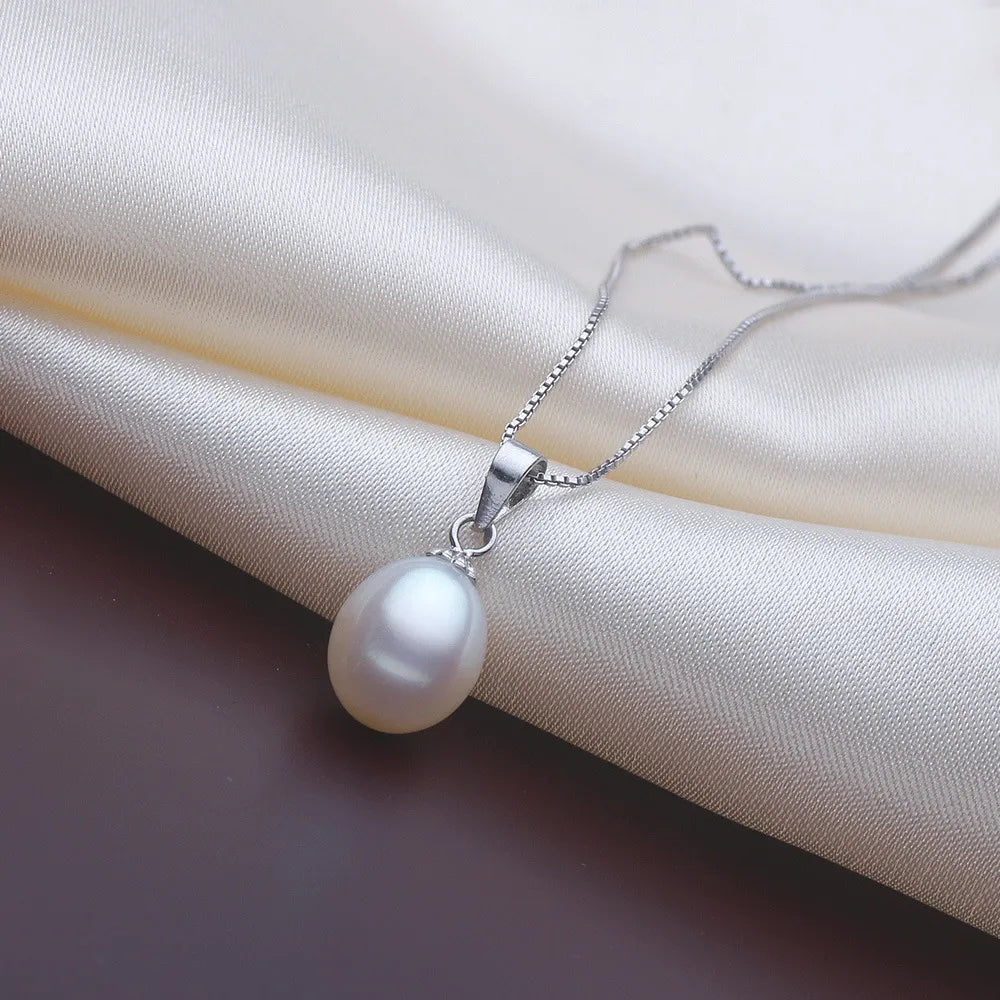 Teardrop white freshwater silver pearl necklace